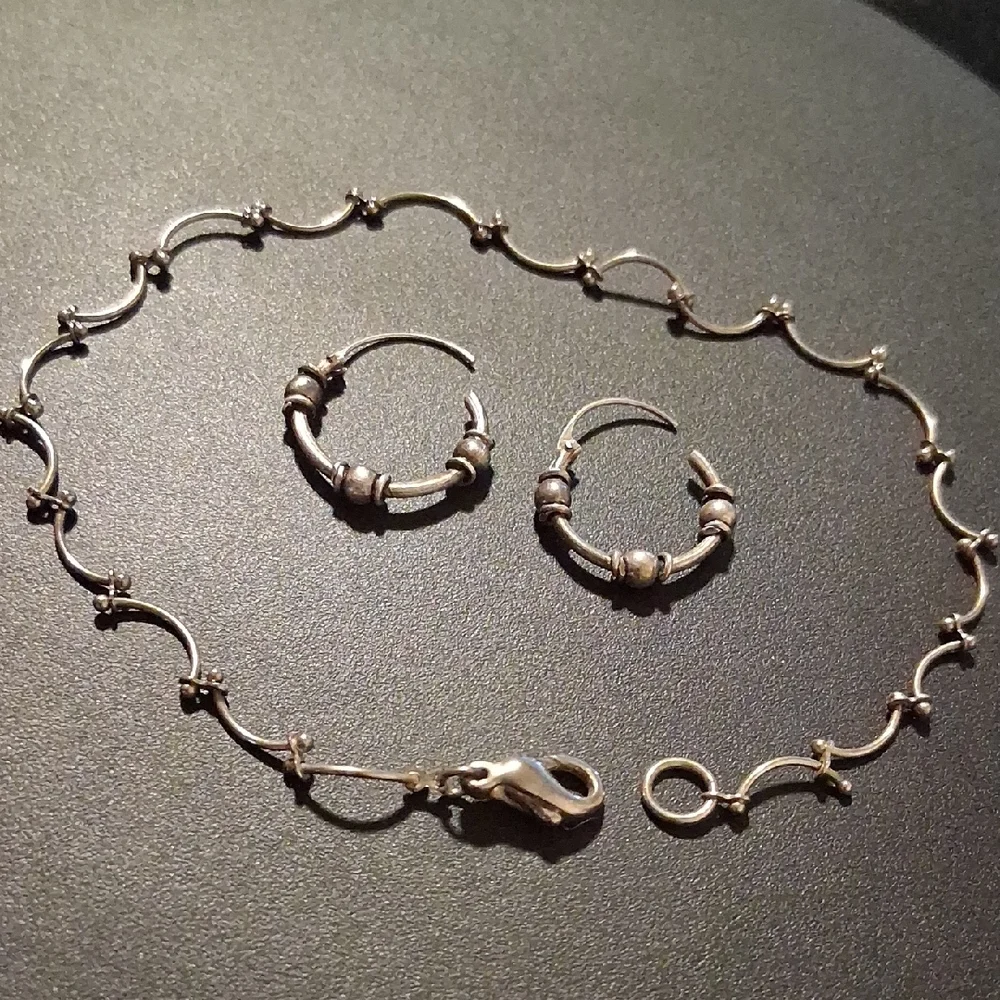 Sterling Silver Ball Bearing Earrings & Bracelet Jewelry Set. - Picture 1 of 8